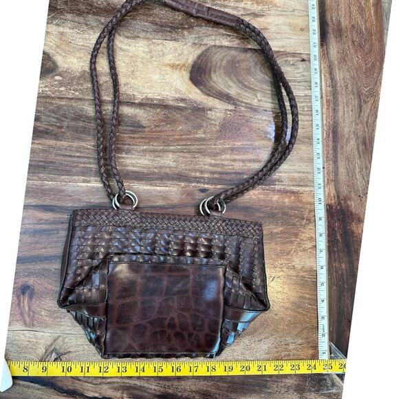Legacy Women's Chocolate Brown Woven Leather Shoulder Straps Handbag - Picture 4 of 5